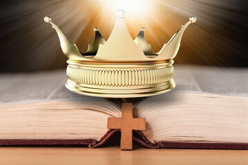 Poster - The Holy Bible and a Kings Crown on a desk