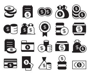 Canvas Print - dollar coin and bank icons set