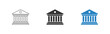 Black bank icon set. Government building, flat vector