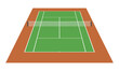 Tennis court with tennis net. Sport field 3d background. Vector illustration.