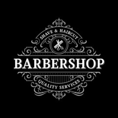 Wall Mural - Barbershop ornate vintage victorian typography logo design with decorative ornamental flourish frame