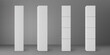 Base white square columns set isolated on grey background. Realistic 3d pillar for modern room interior or bridge construction. Vector render pole base for banner or billboard