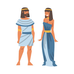 Poster - Egyptian Man and Woman Character Wearing Authentic Garment and Necklace Vector Illustration