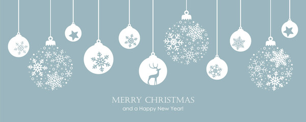 Wall Mural - merry christmas card with hanging ball decoratoin