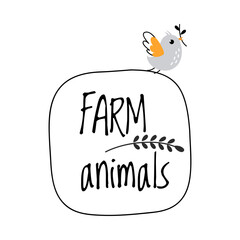 Sticker - Cute Birdie with Twig in Beak and Farm Animals Frame Vector Illustration