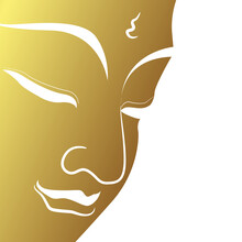 Face Of Buddha With Golden Border Isolate On White Background