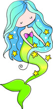 Vector Cartoon Beautiful Mermaid With Star