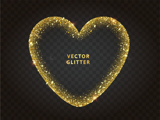 Wall Mural - golden glitter heart frame with sparkles . abstract luminous glowing heart shaped particles. luxury 