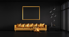 Black  lounge room with golden sofa