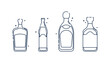 Bottle rum tequila liquor beer line art in flat style. Restaurant alcoholic illustration for celebration design. Design contour element. Beverage outline icon. Isolated on white backdrop.