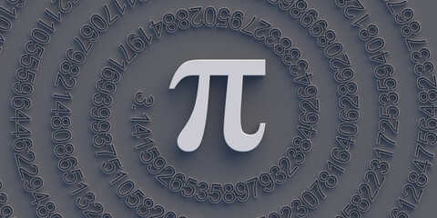 Pi symbol and number digits. Greek letter, mathematical sign and decimal sequence. 3d illustration