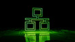 © RocknRoller Studios - Green Network Technology Concept with ethernet symbol as a neon light. Vibrant colored icon, on a black background with high tech floor. 3D Render