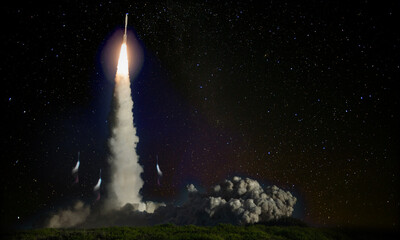 Canvas Print - missile launch at night. elements of this image furnished by nasa.