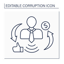 Influence Peddling Line Icon.Influence In Government Or Connections With Persons In Authority For Getting Money.Corruption Concept. Isolated Vector Illustration. Editable Stroke