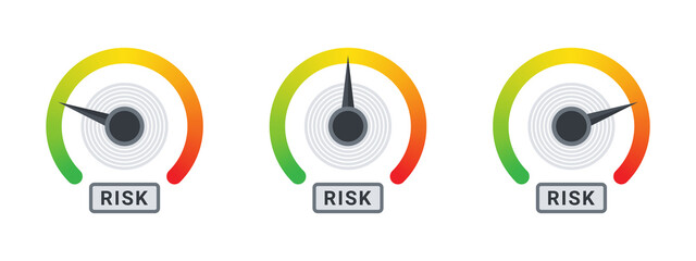 Risk meter. Risk icons. Meter signs concept. High risk scale concept. Vector illustration