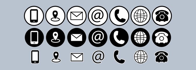 Fototapete - A set of Contact information Icons in 3 styles - Vector Format , all are 21 icons EPS 10