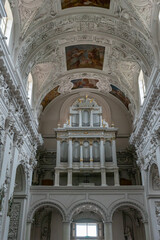 Poster - interior view of the Church of Saint Peter and Saint Paul in Vilnius with the church organ