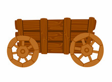 Wooden Cart For Harvest. Fall Season, Autumn Farmers Market. Wagon Template For Vegetable. Garden Decorative Carriage. Hand-drawn Vector Illustration.