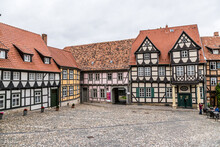Quedlinburg, Germany. Picturesque Houses On The Square In Front Of The House Of The Poet Klopstock (right, 1570) 