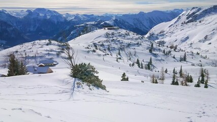 Sticker - The snowy mountain scenery, Feuerkogel, Ebensee, Austria