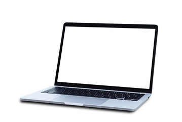 Canvas Print - Laptop computer with blank screen isolated on white background.