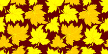 Vector Bright Seamless Pattern With Falling Yellow And Orange Leaves In Flat Style. Autumn Backgrounds And Textures
