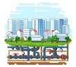 Pipeline for various purposes. Underground part of system. Town engineering communications network. Isolated Illustration vector