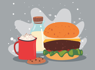 Wall Mural - hamburger and milk