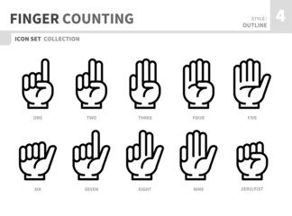 Poster - finger counting hand icon set,outline style,vector and illustration