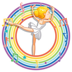 Sticker - Ballerina in rainbow round frame with melody symbols