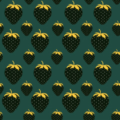 Abstract Strawberry seamless pattern on green background. Endless cute berry texture for wallpaper, textile, wrapping, fabric, t shirt print etc