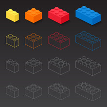 Geometric Brick Block Toys 3d Vector Like Lego, Colorful Line Art Platonic Building Block Bricks For Children, Brick Blocks Toy Isolated On Black Background, Part And Piece For Design And Creative.