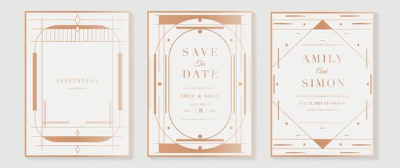 Art deco wedding invitation card vector. Luxury classic antique cards design for VIP invite, Gatsby invitation gold, Fancy party event, Save the date card and Thank you card. Vector illustration.