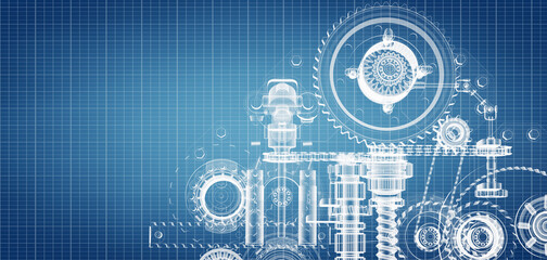 Wall Mural - Blueprint project of engine design with gears