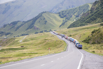 Large group of the trailers on the highway.