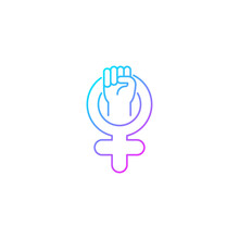 Female Symbol Gradient Linear Vector Icon. Pride In Sisterhood. Clenched Fist In Venus Sign. Self Respect. Thin Line Color Symbol. Modern Style Pictogram. Vector Isolated Outline Drawing
