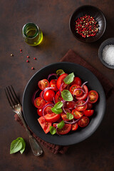 Canvas Print - healthy tomato salad with onion basil olive oil and balsamic vinegar