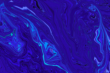  Abstract bright fluid dark blue background. Art trippy digital backdrop. Curved shape illustration. Vibrant banner. Template. Water wave effect. Rock. Marble texture. Swirling ink. Wallpaper.