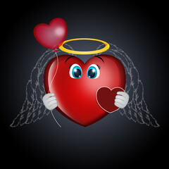 Poster - illustration of heart with funny face and wings and halo