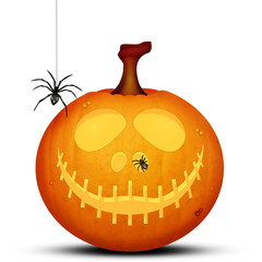 Sticker - illustration of Halloween pumpkin with spider