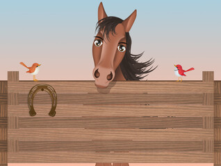 Poster - illustration of funny horse in the stable