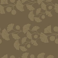 Vector Seamless Pattern With Ginkgo Leaves And Nuts