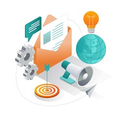 Poster - Isometric illustration design concept. email marketing and promotion strategy2