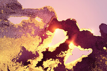 Vinatge Shining Abstract Burgundy, Pink And Gold Marble Pattern With Sparkles. Vector Background In Alcohol Ink Technique With Glitter. Template For Banner, Poster Design. Fluid Art Painting