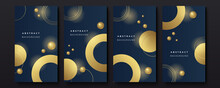 Dark Blue And Gold Abstract Luxury Background. Social Media Card Template With Navy Blue And Gold Background