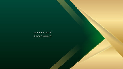 Elegant dark green background with golden shapes shiny overlap layer