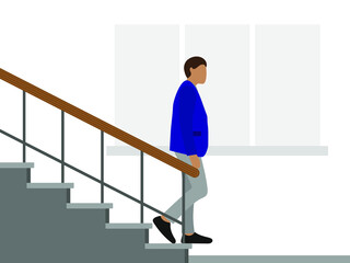 Wall Mural - Male character in business clothes going down the stairs