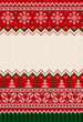 Ugly sweater Christmas party invite. Knitted background pattern scandinavian knitting ornaments.