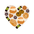 Traditional swedish sweets in heart shape. Vector illustration in cartoon style. Fika time concept.