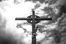Monochrome Cross Of Creu De Sant Miquel In Collbató, Barcelona,